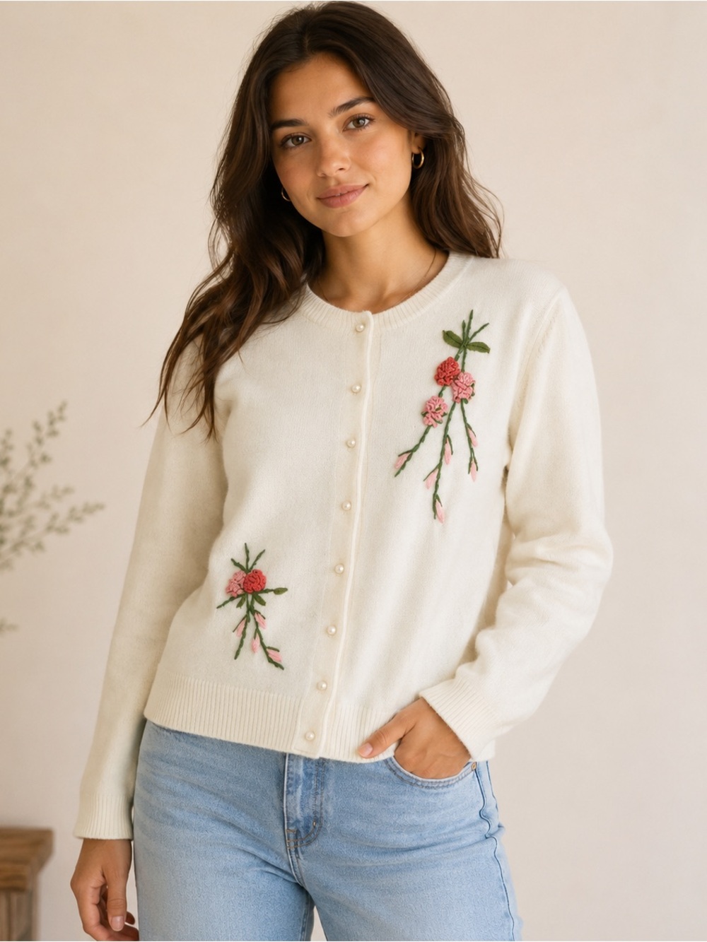 Vintage Bermuda Floral Embroidered Cardigan Sweater